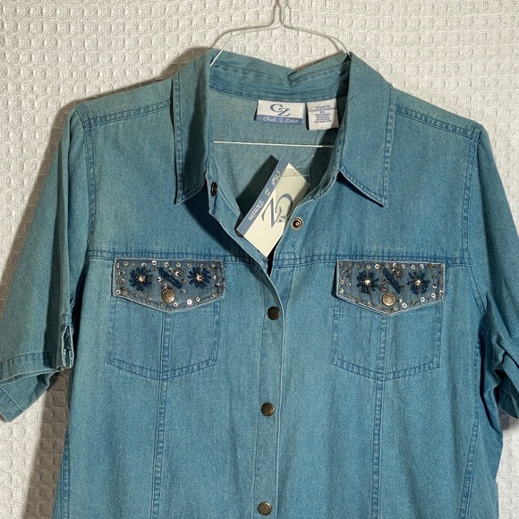 Womans Denim and Sequin SNAP Shirt by Club Z Denim Size 0X - Picture 12 of 12